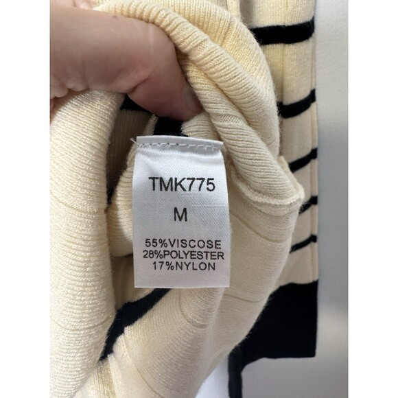 THML Anthropologie Women Sweater Mock Neck Striped Jumper Ivory Black Medium - Picture 3 of 5